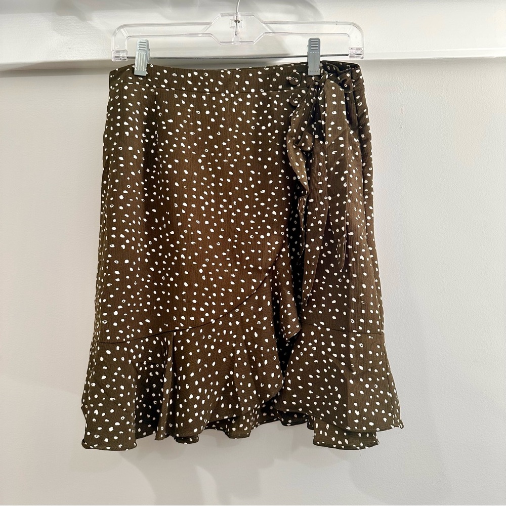 Blu Pepper Asymmetrical Olive Polka Dot Skirt